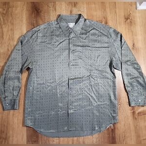 "Visitor" 100% SILK Mens XL Long Sleeve Button-Up Shirt Slate Gray Resortwear